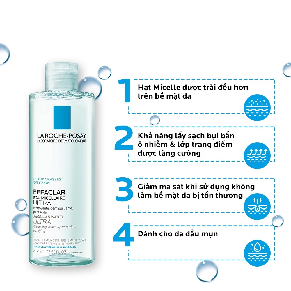 Nước tẩy trang làm sạch sâu cho da nhạy cảm, da dầu La Roche-Posay Micellar Water 400ml