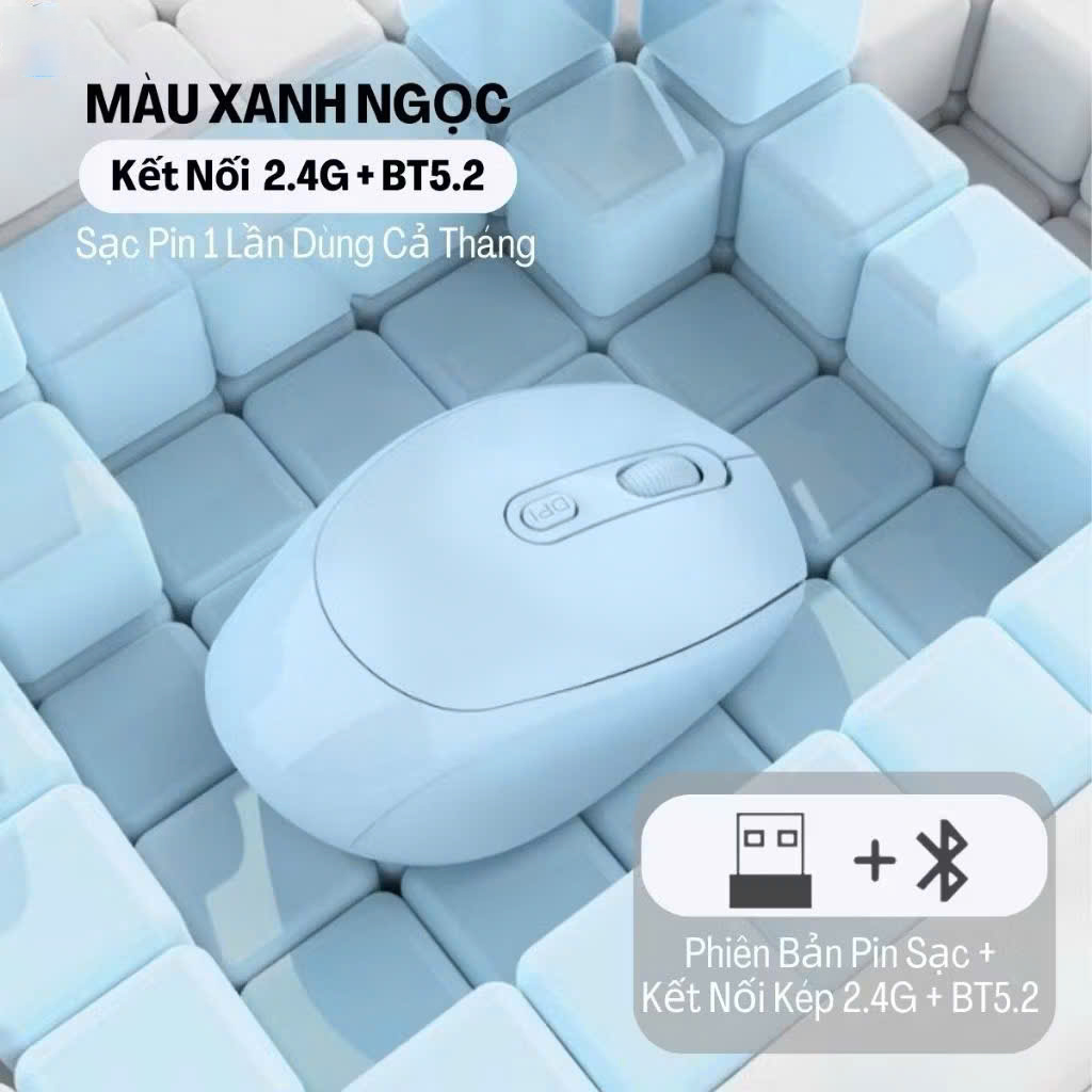 Chuột Không Dây Sạc Pin Click Siêu Tĩnh Âm 2 Chế Độ Bluetooth 5.2 &amp; USB 2.4G, 3 Mức DPI KẾT NỐI ĐIỆN THOẠI IPAD LAPTOP - HÀNG CHÍNH HÃNG