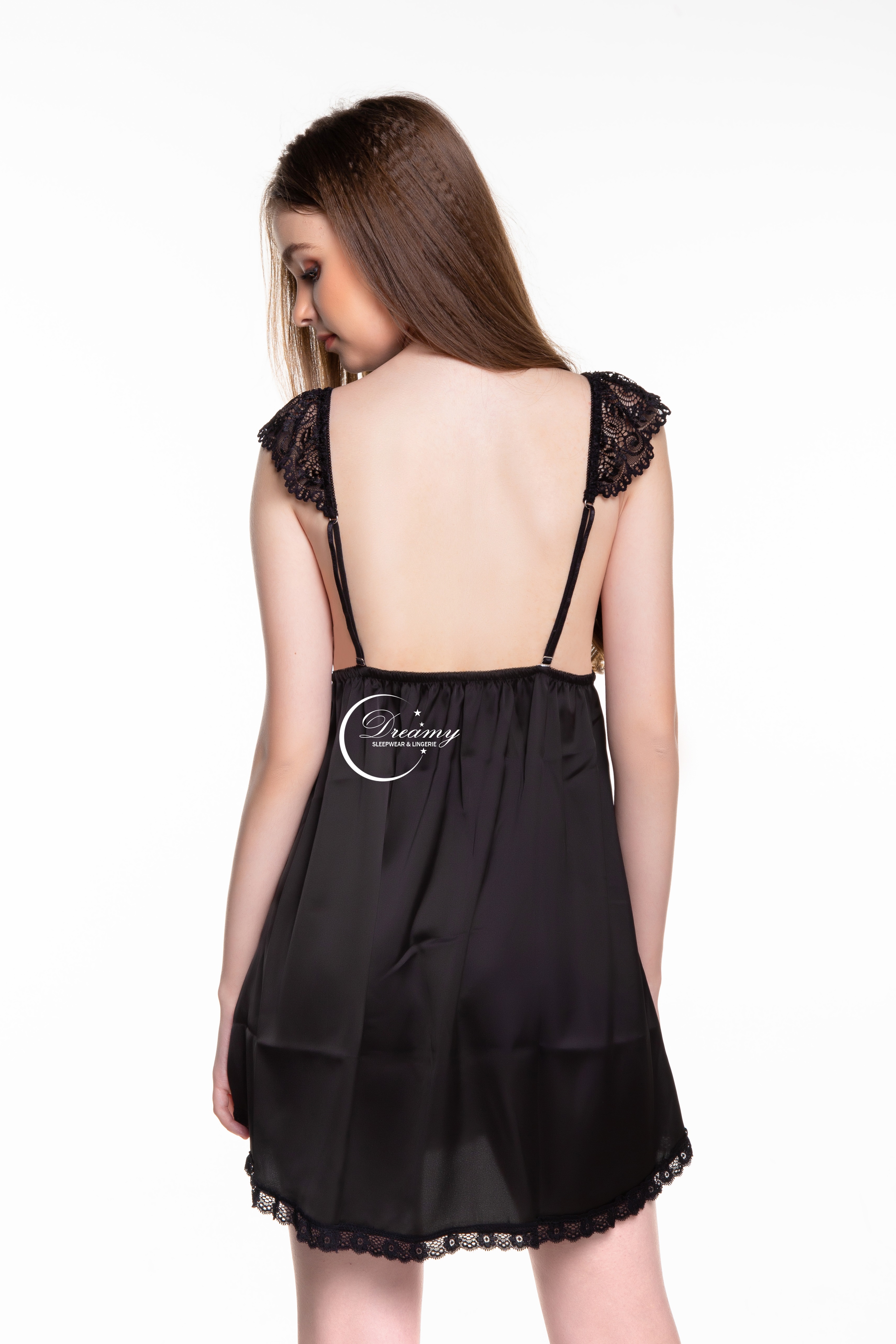 Dreamy-VX02-Váy ngủ lụa cao cấp, váy ngủ nữ, váy ngủ 2 dây, váy ngủ gợi cảm, váy ngủ sexy, đầm ngủ lụa mặc nhà dáng xòe phối tay cánh tiên có 4 màu đỏ đô, đen, xanh đen và trắng