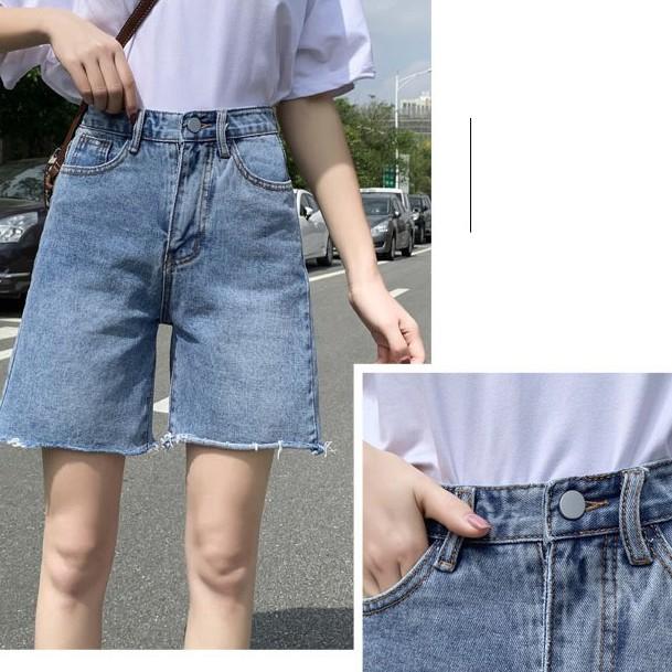 Quần short jean nữ trơn basic line rách - Hàng có sẵn