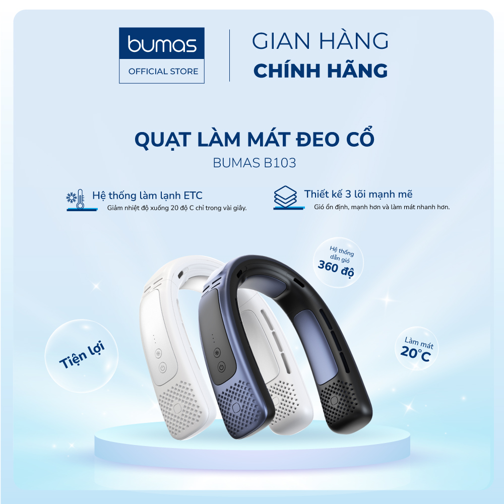 Quạt làm mát đeo cổ BUMAS B103 - Công nghệ chườm lạnh sau gáy, làm mát 360 độ - Hàng chính hãng