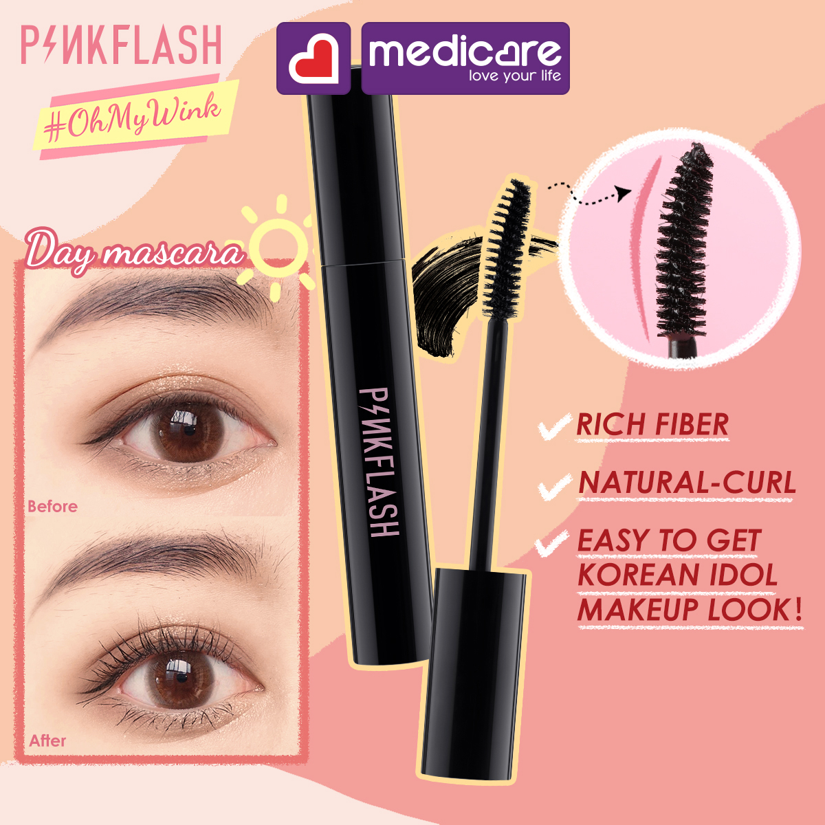 Mascara PINKFLASH cong mi chống nước 17g