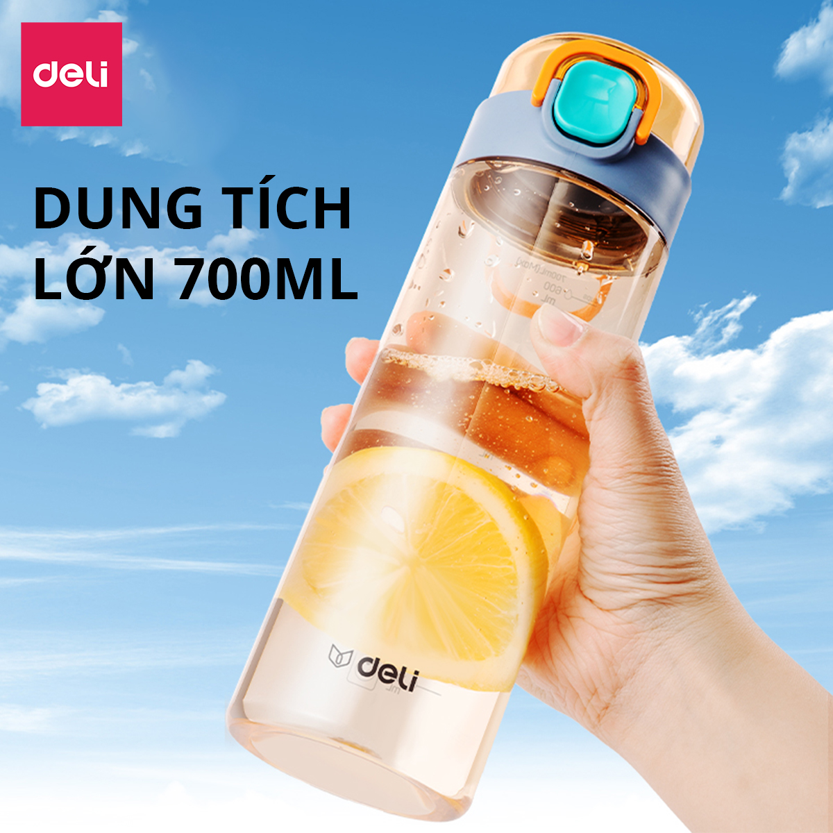 Bình Nước Bằng Nhựa Tritan Nắp Bật 700ml Có Chia Vạch Nước Deli - BPA Free An Toàn Cho Sức Khỏe - Phù Hợp Bình Nước Thể Thao Ngoài Trời Gym Yoga Cho Bé Tới Trường - 17665