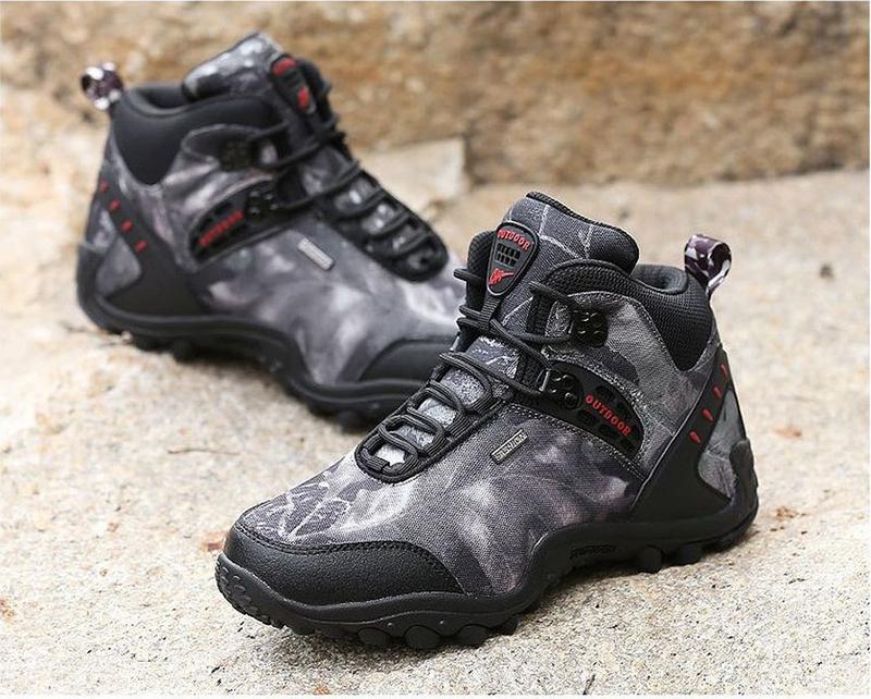 Men'S Outdoor Hiking Shoes Camouflage Matte Leather Waterproof Walking Shoes
