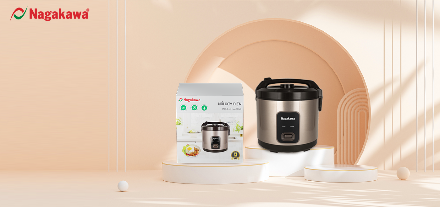 Nồi cơm điện cơ Nagakawa NAG0146 (1,8L - 900W) - Lòng nồi hợp kim nhôm - Bảo hành 1 năm - Hàng chính hãng