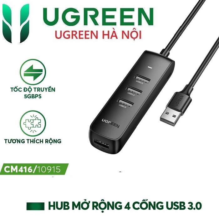 Hub chia USB 3.0 ra 4 cổng dài 0.5m,1M chính hãng Ugreen 10915, 80657 cao cấp (Micro USB cấp nguồn) hàng chính hãng