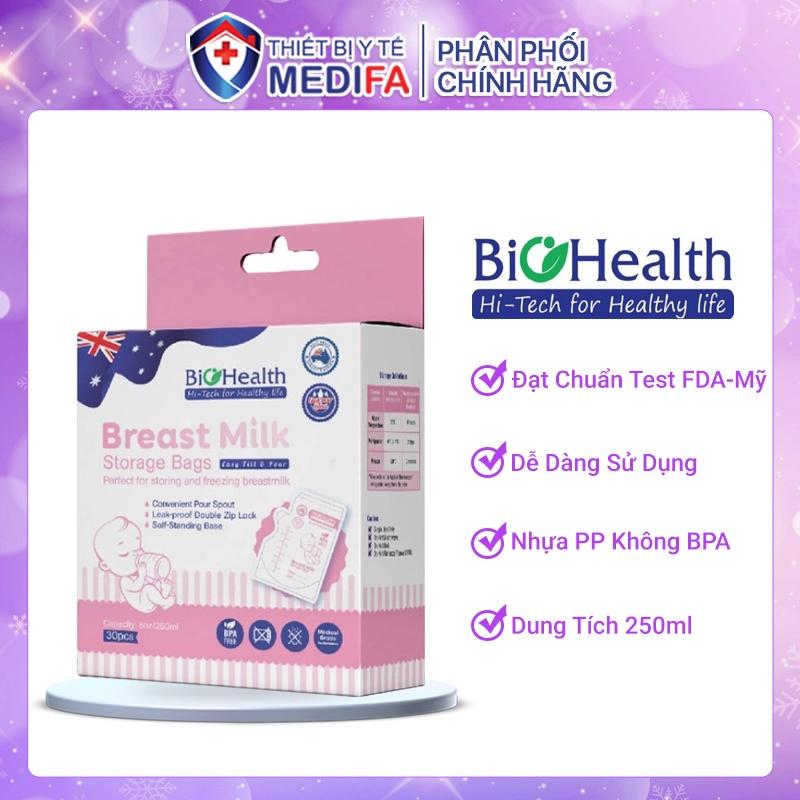 Hộp 30 túi trữ sữa BioHealth 250ml không chứa BPA an toàn cho bé