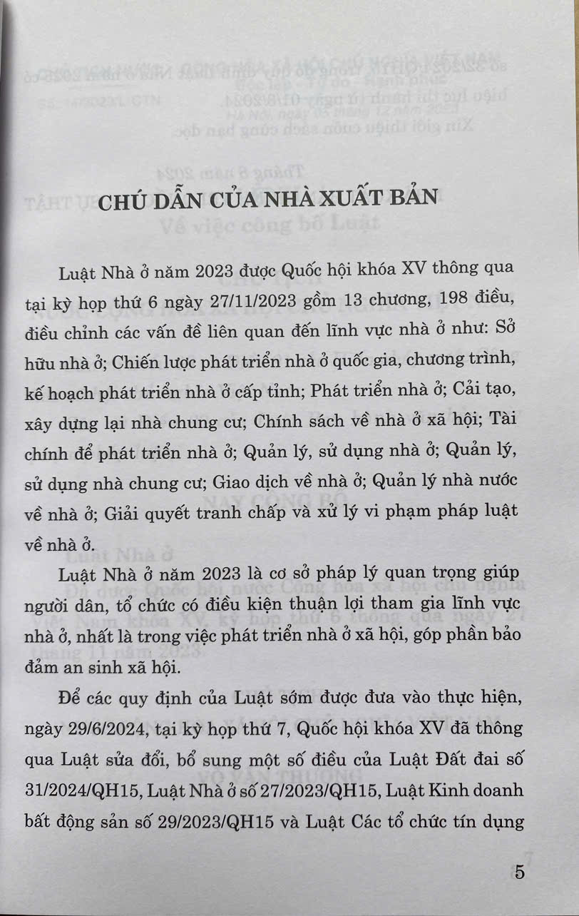 Luật Nhà Ở Năm 2023 ( Sửa đổi, bổ sung năm 2024 )