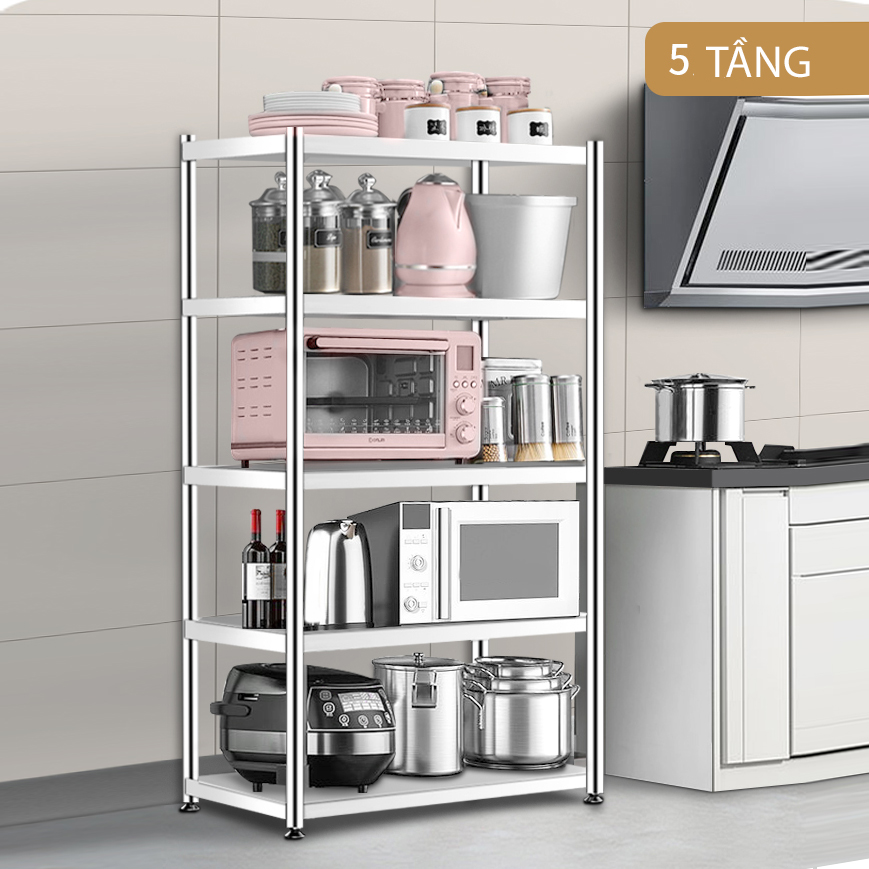 Kệ đa năng để lò sóng Inox 304 trắng chống han gỉ, kệ để đồ nặng nhà bếp cao cấp VANDO kệ tủ tiện lợi