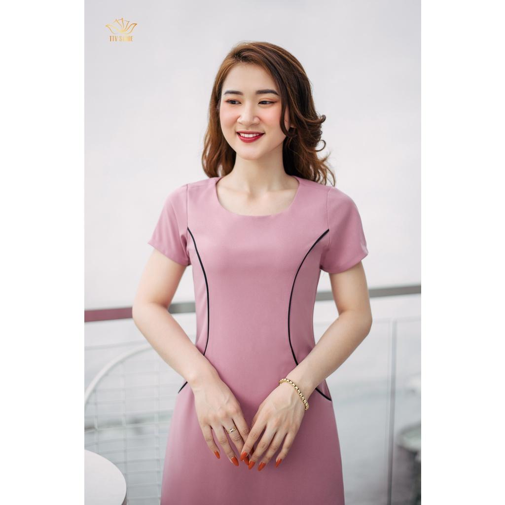 Đầm nữ trung niên form suông thiết kế cao cấp cổ tròn tay ngắn - Màu hồng ruốc - TTV899 TTV Store