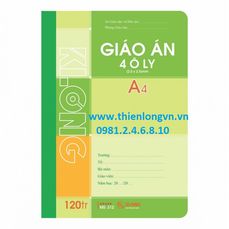 Sổ giáo án 4 ô ly - 120 trang; Klong 312 (T4)