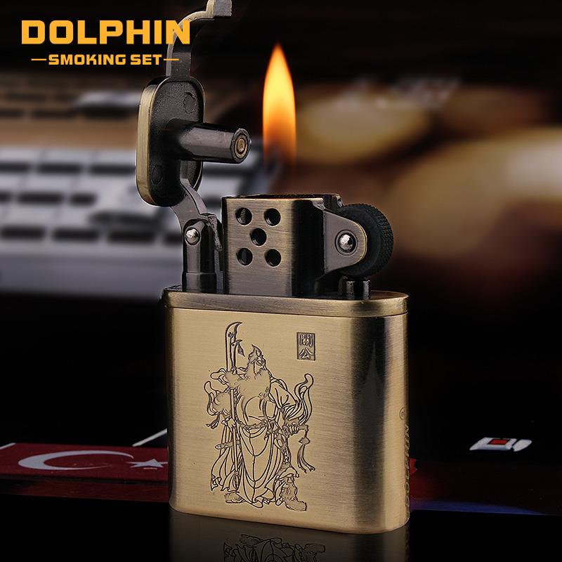 Vỏ Hột Quẹt Bật Lửa Xăng Đá Độc Lạ Dolphin HY676 Khắc Quan Vũ Đẹp Độc Lạ - Dùng Xăng Bấc Đá Cao Cấp