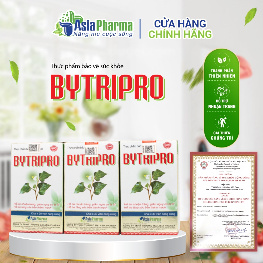 [COMBO 3 HỘP] Viên uống tiêu trĩ, giảm táo bón nhuận tràng Bytripro Asia Pharma hỗ trợ cho người bị trĩ - Hộp 30 viên