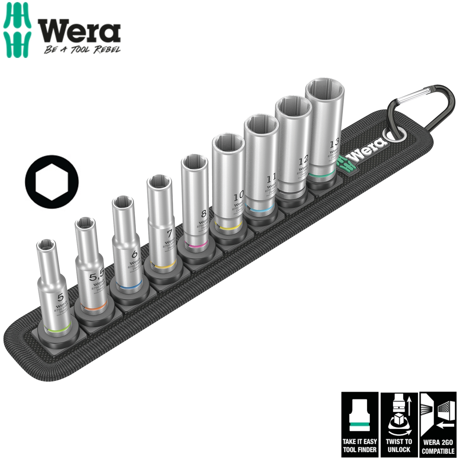 Bộ đầu tuýp dài 1/4&quot; gồm 9 cái Belt A Deep 1 socket set Wera 05004525001