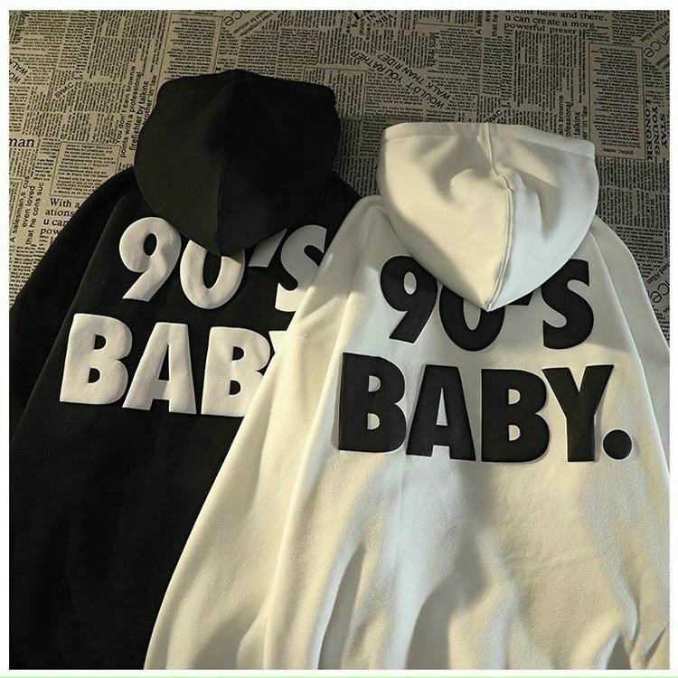 Áo Hoodie Chữ 90'S BABY Nam Nữ Cặp Đôi - FREESHIP - Kiểu Khoác Nỉ Có Nón Mũ 2 Lớp- Chống Nắng - Thu Đông