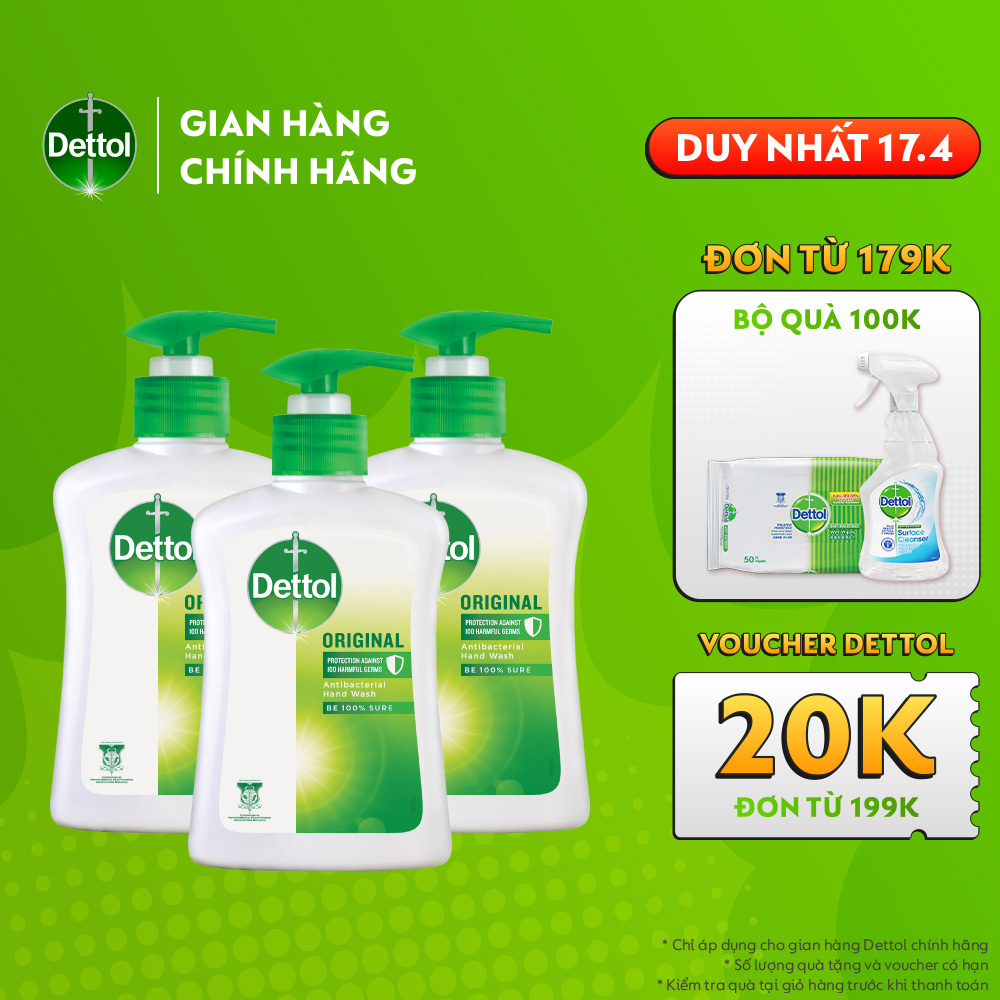 COMBO 3 CHAI NƯỚC RỬA TAY DETTOL KHÁNG KHUẨN – 250G/CHAI