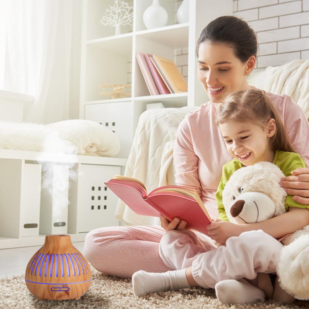 550Ml Tinh Máy Khuếch Tán Tinh Dầu Siêu Âm Thanh Máy Tạo Độ Ẩm Không Khí Với Hạt Gỗ Điện Đèn LED Nồi Cơm Điện Từ Hương Thơm Khuếch Tán Cho Gia Đình