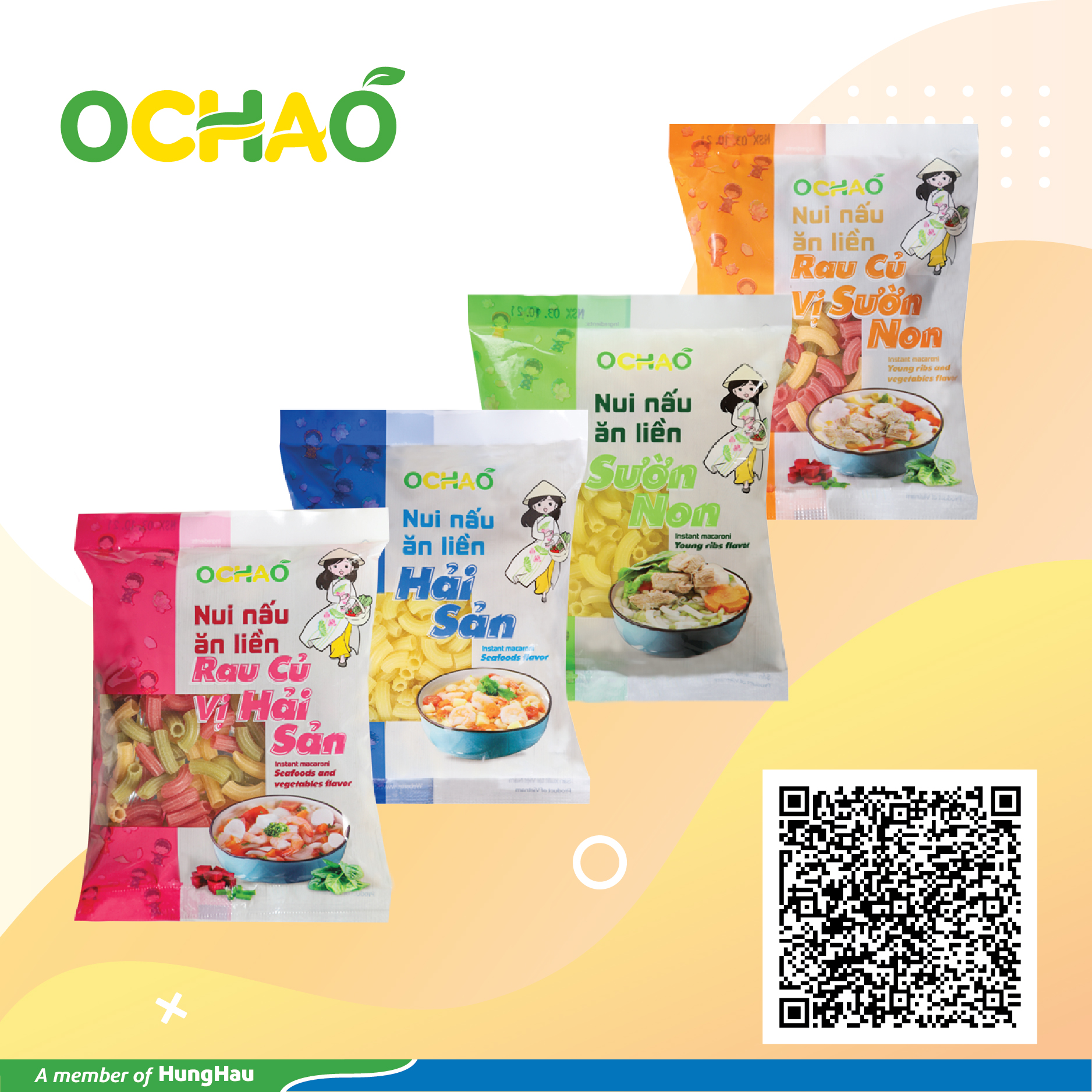 Nui nấu ăn liền OCHAO (60gram) - Combo 04 gói Nui ăn liền mix vị - 39.000