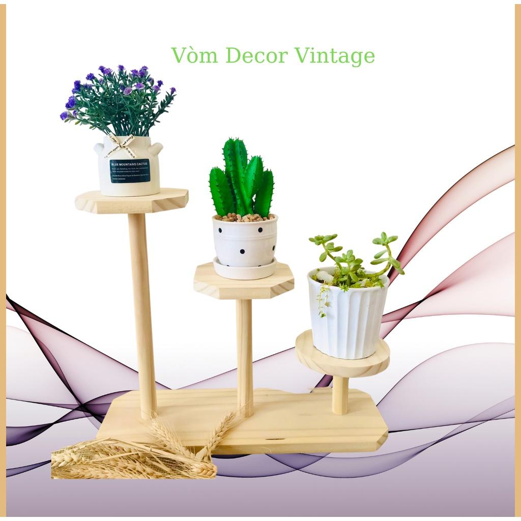 Kệ gỗ 3 tầng decor cây cảnh, chậu hoa bàn học bàn làm việc KG005