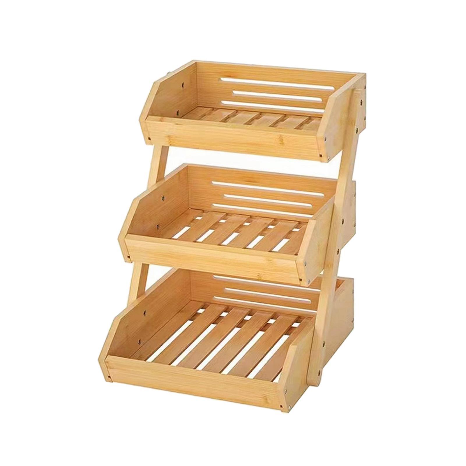 Bamboo Fruit Basket 3 Tier Large Kitchen Organizer for Fruit Shop Restaurant