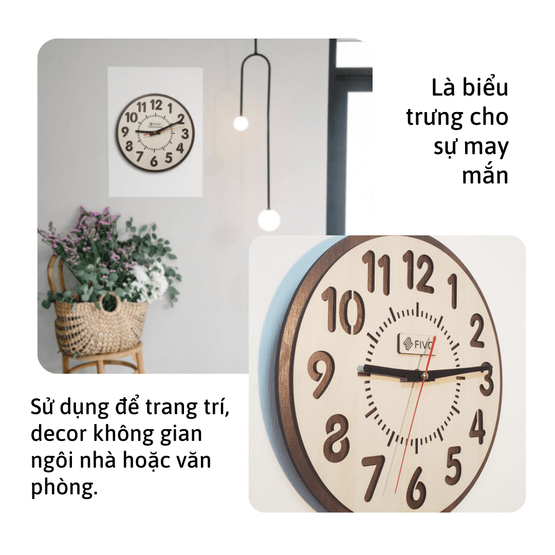 Đồng Hồ Treo Tường Kim Trôi Decor Trang Trí Bằng Gỗ, Thương Hiệu FIVO Mẫu FW02, Thiết Kế Sang Trọng Tặng Kèm Pin Và Móc Treo Tường