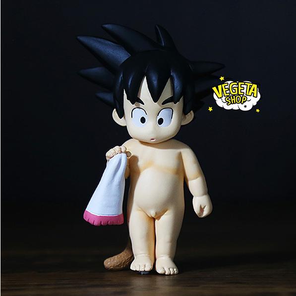 Mô hình Dragon Ball - Mô hình Songoku Goku Young - Goku cầm khăn cởi trần chuồng đi tắm trong chậu - Cao 9~11cm