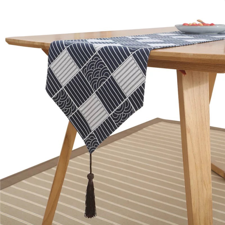 Khăn trải bàn table runner vải bố - Sóng Nhật Bản - mẫu B07