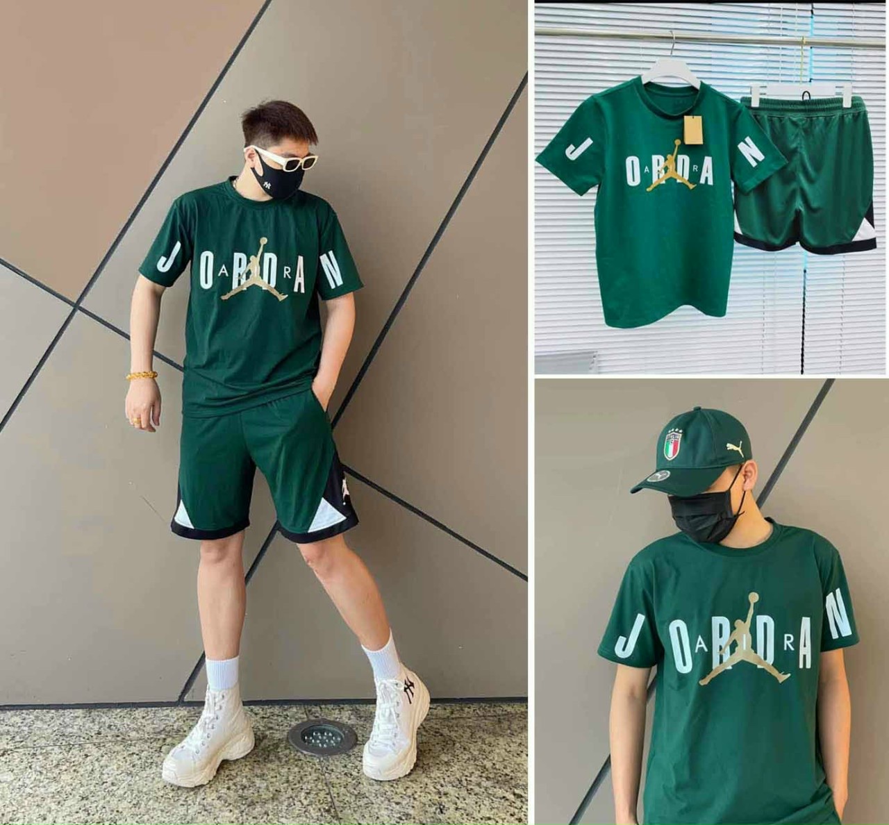 bộ đồ in thể thao mặc nhà nam nữ chất coton co giãn thoáng mát