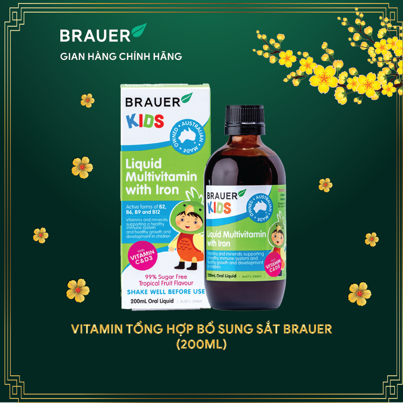 Brauer Vitamin Tổng Hợp bổ sung thêm Sắt cho trẻ từ 3 đến 12 tuổi 200ML