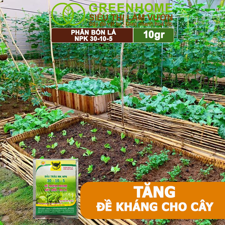 Phân Bón Npk 30-10-5, Greenhome, Đầu Trâu, Gói 10Gr, Kích Ra Rễ, Đẻ Nhánh, Nảy Chồi, Ra Lá Mới
