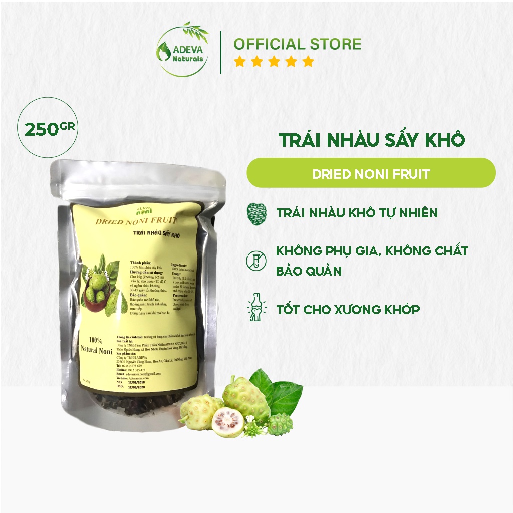 Trái Nhàu Sấy Khô Dried Noni Fruit ADEVA NONI Hỗ Trợ Tăng Sức Đề Kháng, Ổn Định Huyết Áp 250-500-1000Gr