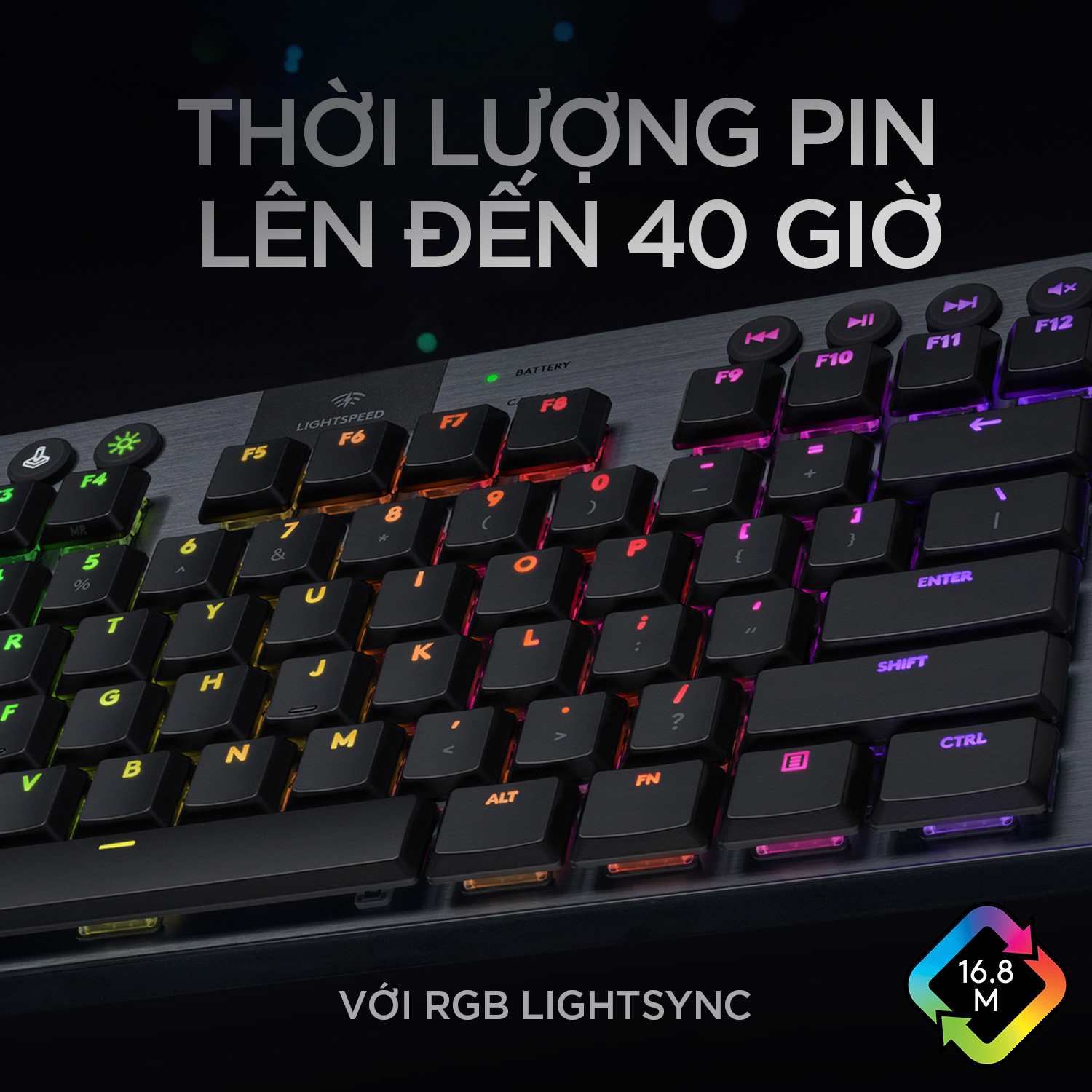 Bàn phím game cơ học không dây Lightspeed Logitech G913 TKL - Không phím số, 3 loại switch cấu hình thấp, Bluetooth/USB, RGB Lightsync - Hàng chính hãng