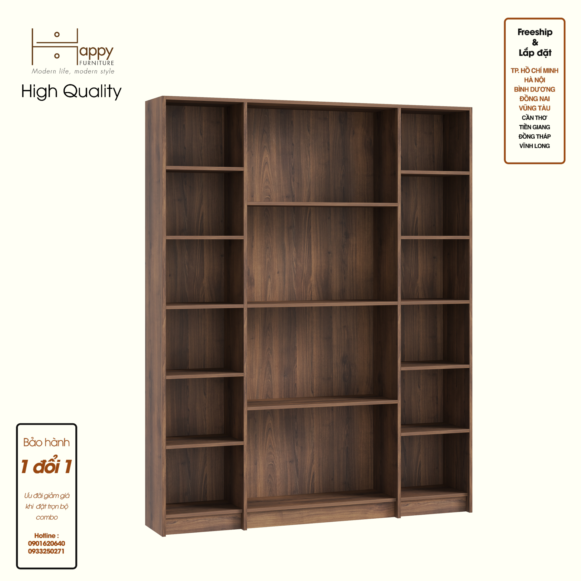 HAPPY FURNITURE , Kệ sách nhiều ngăn - CATY, KSA_082 , 160cm x 30cm x 202cm DxRxC