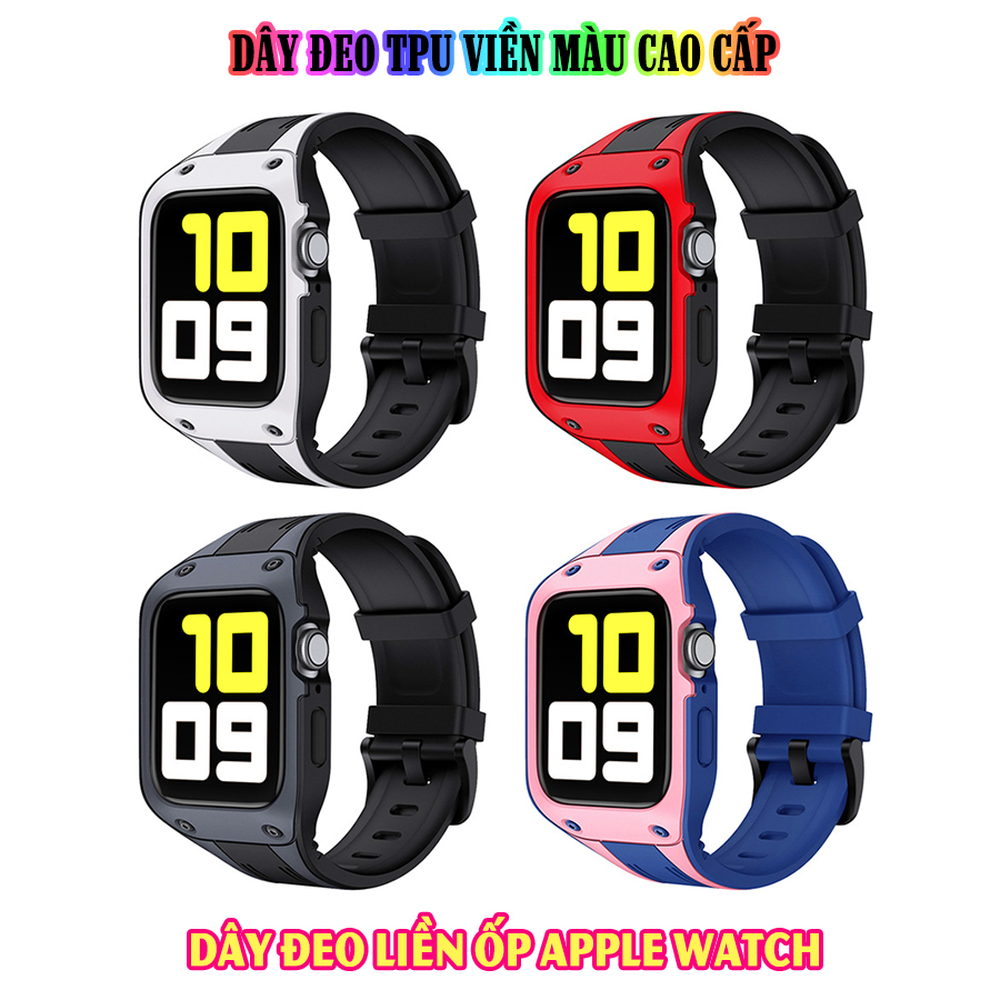 Dây Đeo liền ốp dành cho Apple Watch 7/6/5/4/3/2/1 size 38/40/41/42/44/45mm TPU chống sốc viền màu - nhiều màu (tặng cường lực dẻo theo size)