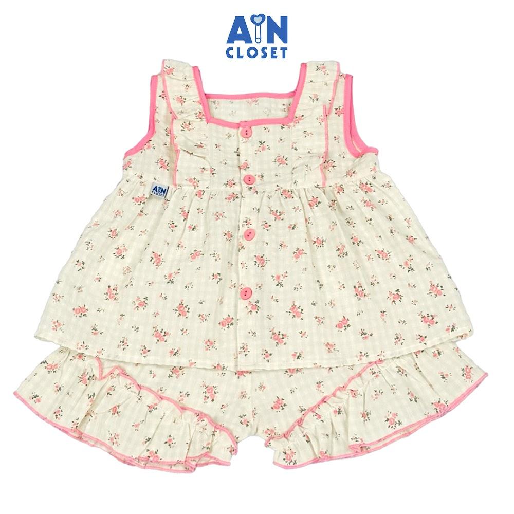 Bộ quần áo Ngắn bé gái họa tiết Hoa Nhí Hồng Nhún cotton - AICDBGDTKATC - AIN Closet
