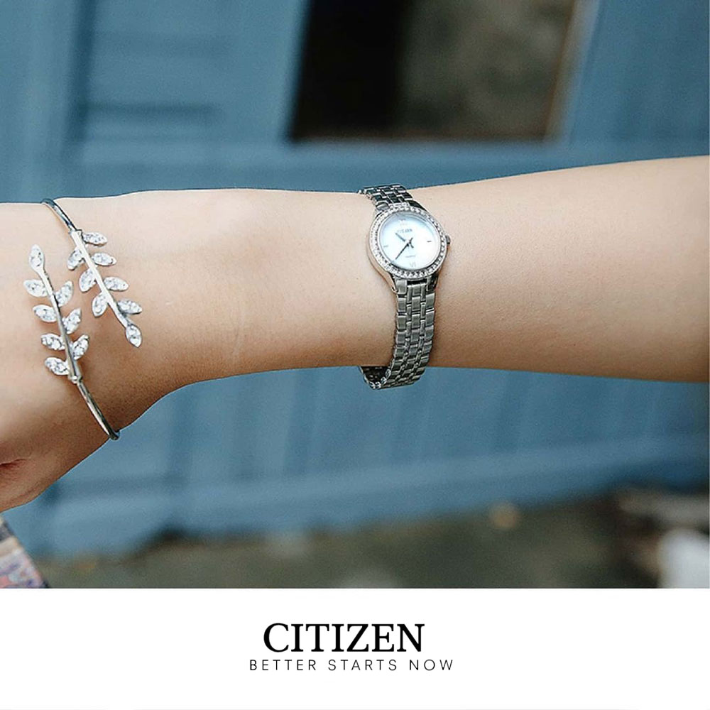 Đồng Hồ Nữ Citizen Đính Đá Swarovski Dây Thép Không Gỉ EJ6140-57D - Mặt Xà Cừ