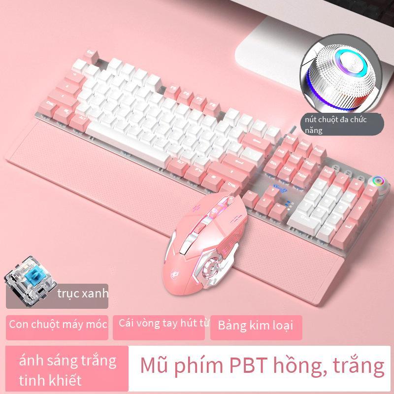 Khuyến mại màu hồng bàn phím cơ chuột tai nghe ba mảnh phù hợp với cô gái không hỗ trợ các trò chơi cạnh tranh có dây không hỗ trợ sử dụng văn phòng