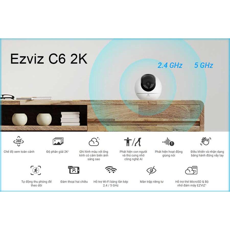 Camera Wifi Ezviz C6 4MP 2K - Hỗ trợ 5G - Xoay 360 độ - Đàm Thoại 2 chiều - Điều khiển và nhận dạng hành động vẫy tay - hàng chính hãng