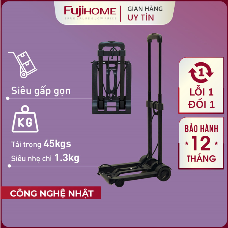 Xe đẩy hàng gấp gọn đi chợ 45kg (có dây buộc) Nhật Bản Fujihome HT-245, xe kéo hàng chung cư đi chợ nhỏ gập gọn mini siêu thị đa năng market trolley