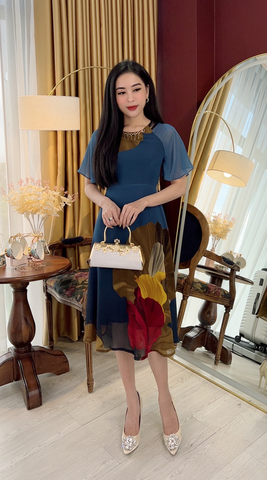 Đầm Suông Trung Niên [ Linh Trà ] (TM 671) Vải Voan Chiffon Cao Cấp Cho Mẹ Đi Làm Đi Tiệc Đi Chơi Trang Nhã Thanh Lịch Trẻ Trung