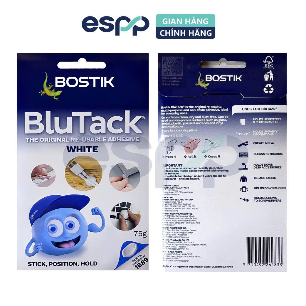 Combo 3 gói đất sét dán dính poster Blutack Xanh/ Trắng 75G - BOSTIK