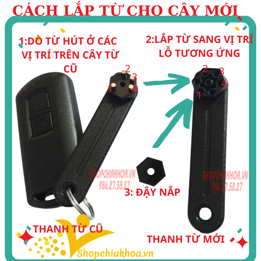 Cây từ dự phòng mở cốp xe máy honda ổ khóa smarkey