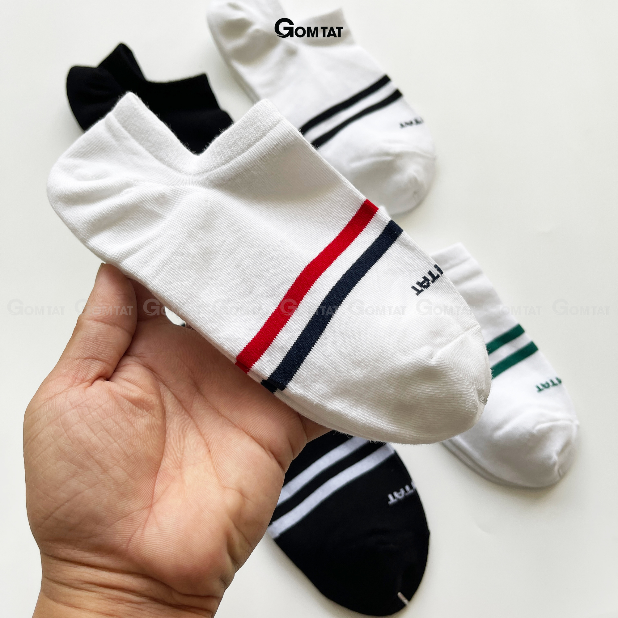 Tất Cổ Ngắn Nam Nữ GOMTAT Mẫu 2 Sọc Ngang, Vớ Cổ Thấp Unisex Chất Liệu Cotton Cao Cấp - GOM503-2SOC-LE