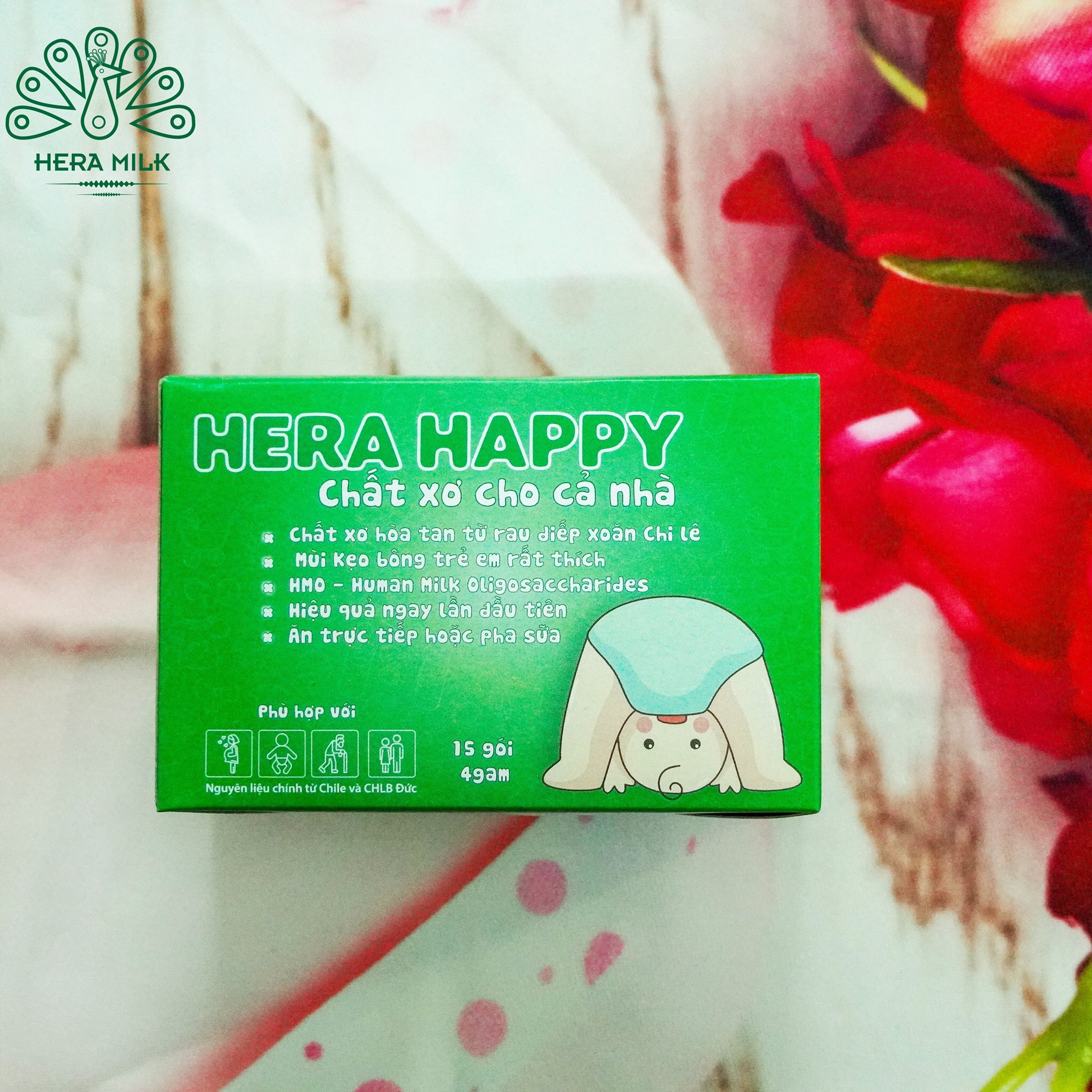 Hera happy - Bổ sung chất xơ, chống táo bón hiệu quả (Hộp 15 gói)- Phù hợp mẹ bầu/Sau sinh/Người già/Trẻ nhỏ