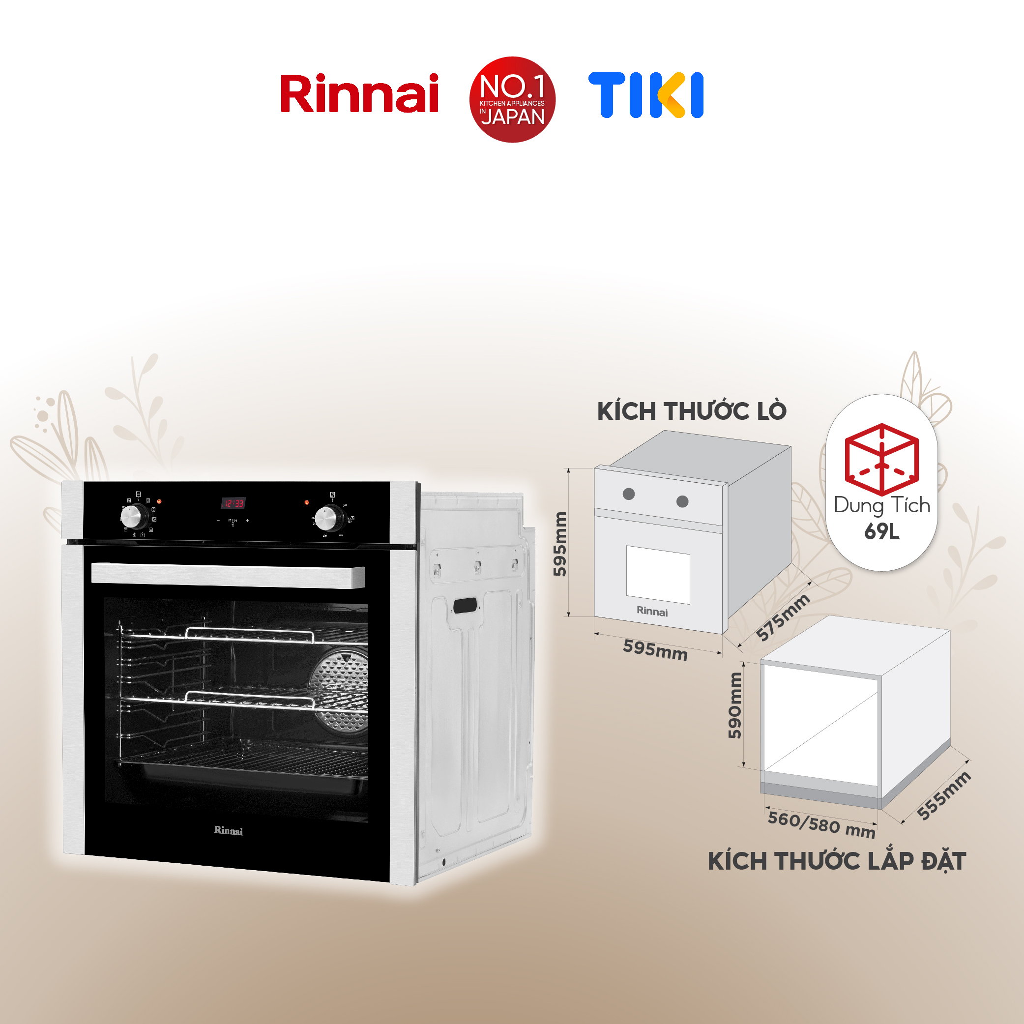 Lò nướng điện âm tủ  Rinnai RO-E6110XA-VB dung tích 69L 3100W - Hàng chính hãng.