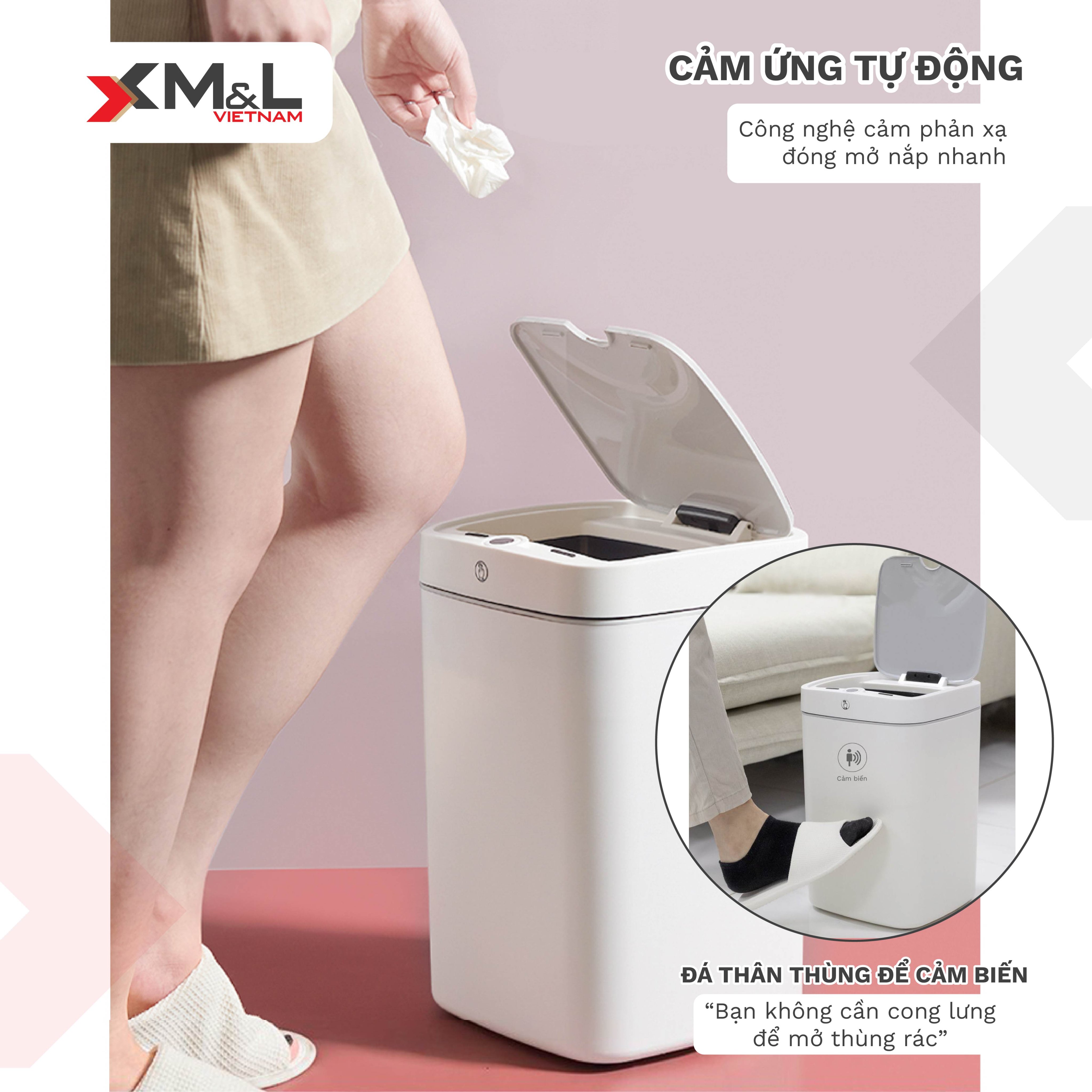 Thùng rác cảm ứng thông minh 18 lít ML B-JA-18 - Màu ghi