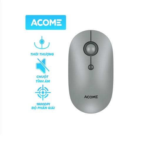 Chuột máy tính không dây ACOME AM300 2.4GHz Tĩnh Âm (Silent) Grey -Hàng chính hãng bảo hành 12T