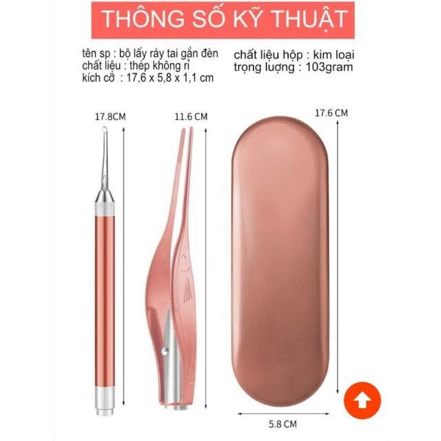 Set Dụng Cụ Lấy Ráy Tai 3in1 Có Đèn(Hộp Hồng) linhmartvn