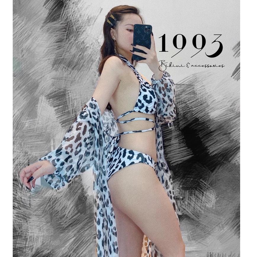 BIKINI 2 MẢNH HỌA TIÊT DA BEO TRẮNG KÈM ÁO CHOÀNG CAO CẤP BIKINI STORE