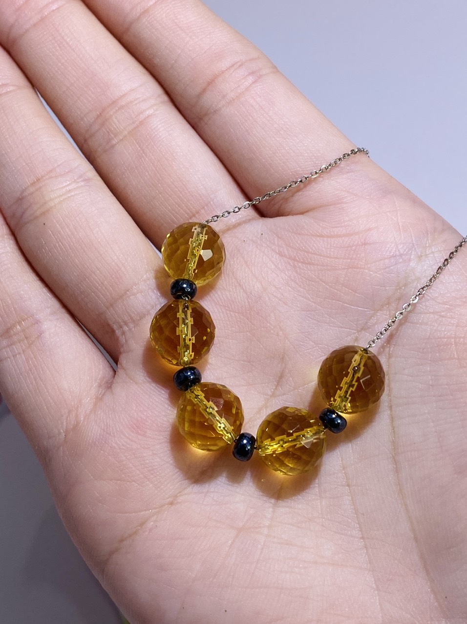Dây cổ Bạc 925 mặt Đá Citrine hạt 10li